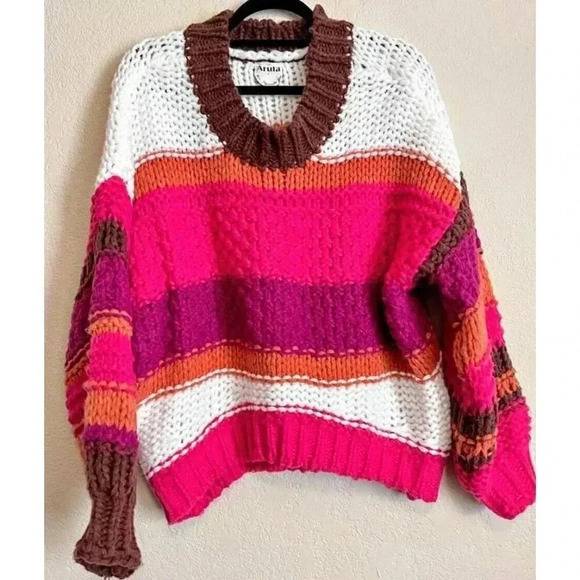 Arula Striped Chunky Knit Short Sweater Womens 1X Size A - Picture 1 of 10